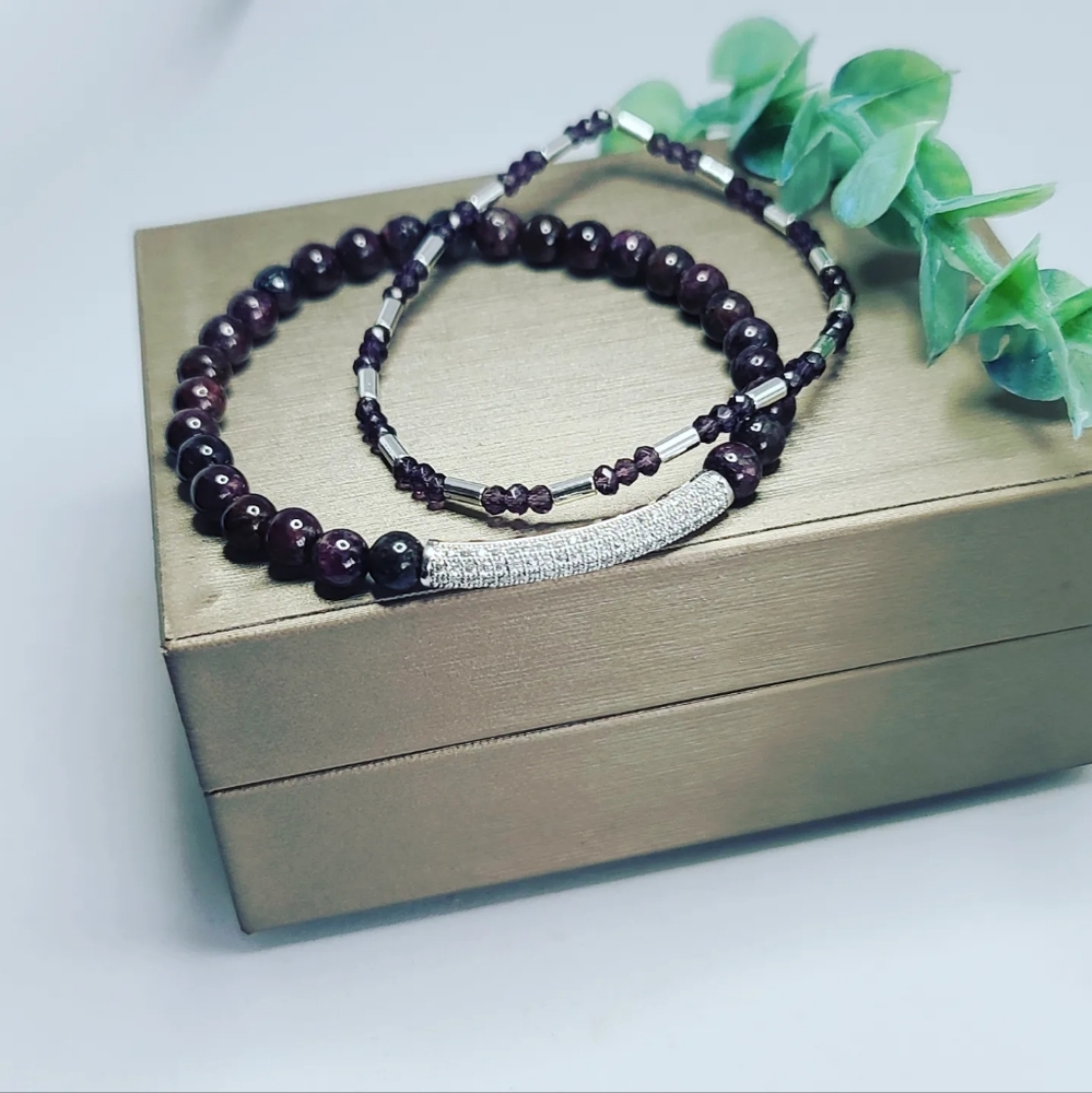 Garnet and Hematite set of 2 bracelet